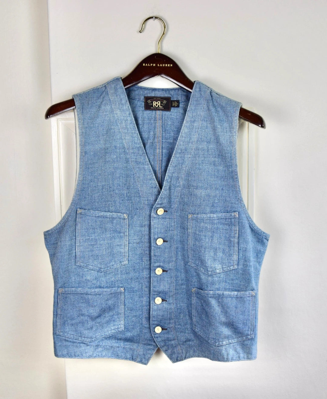 NWOT RRL Ralph Lauren Unconstructed Indigo Cotton Linen Suit Vest Jacket Men's M