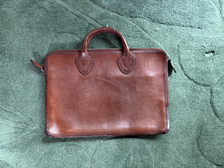 RRL Double RL Leather Cracked Messenger Laptop Bag Brown Zip Pockets Top Handle