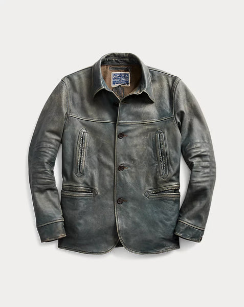 【150着限定】RRL INDIGO LEATHER JACKET リミテッド Jacket). RRL Indigo Leather Jacket. (Shirt). RRL indigo