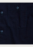 RRL Ralph Lauren Seersucker Indigo Navy Solid Button Shirt Men's Medium M Camp