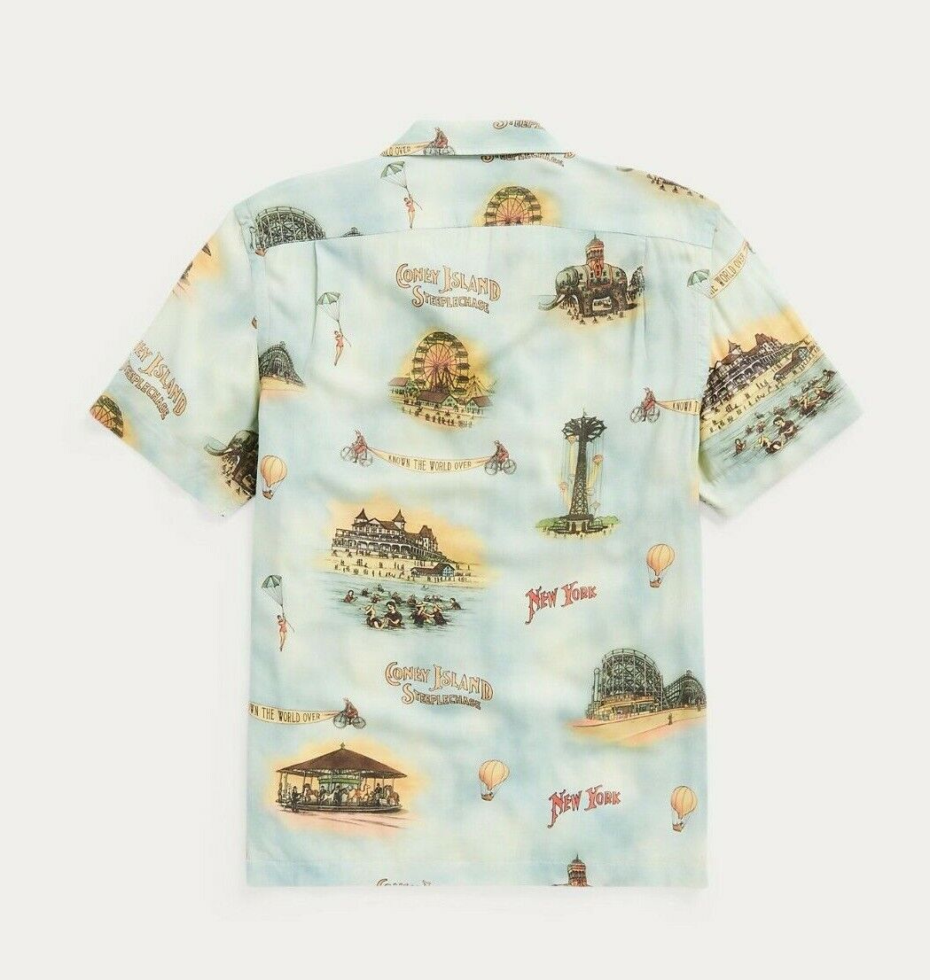 RRL Ralph Lauren Coney Island Hawaiian Carnival Print Camp Shirt Men's M Medium