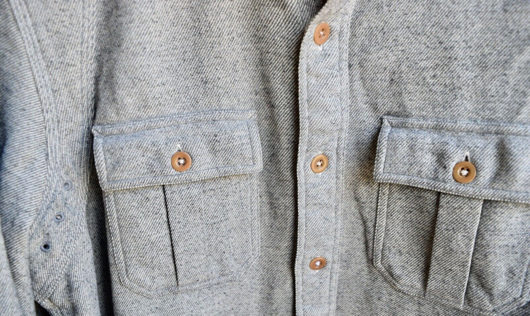 RRL Ralph Lauren Taupe Gray Solid 1920's Shirt Flannel Workshirt Men's Medium M