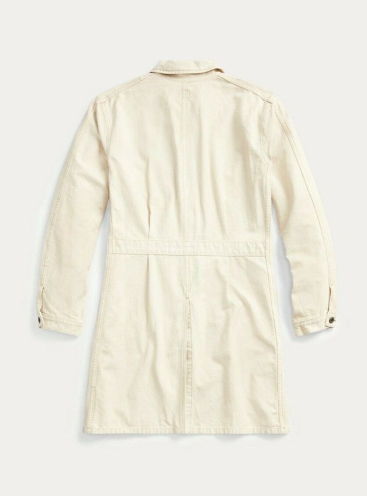 RRL Ralph Lauren Cream Distressed Denim Twill Coat Shop Jacket Men's L Large