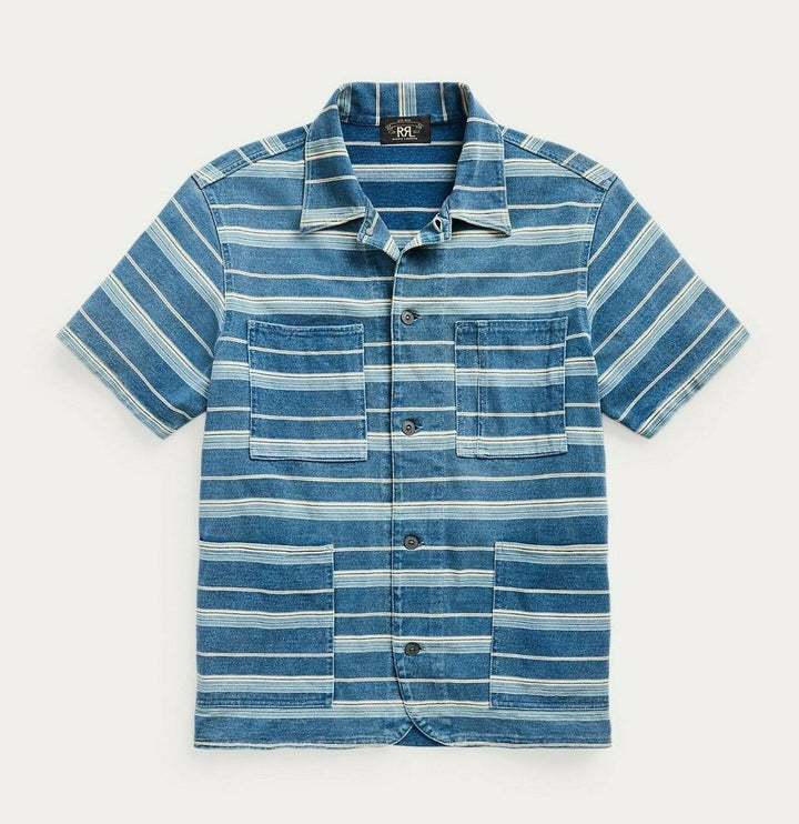 RRL Ralph Lauren 1920s Striped Jersey Camp Cotton Workshirt Shirt Men's Large L