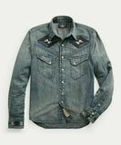 RRL Ralph Lauren Embroidered Japanese Denim Western Shirt Men's M Medium