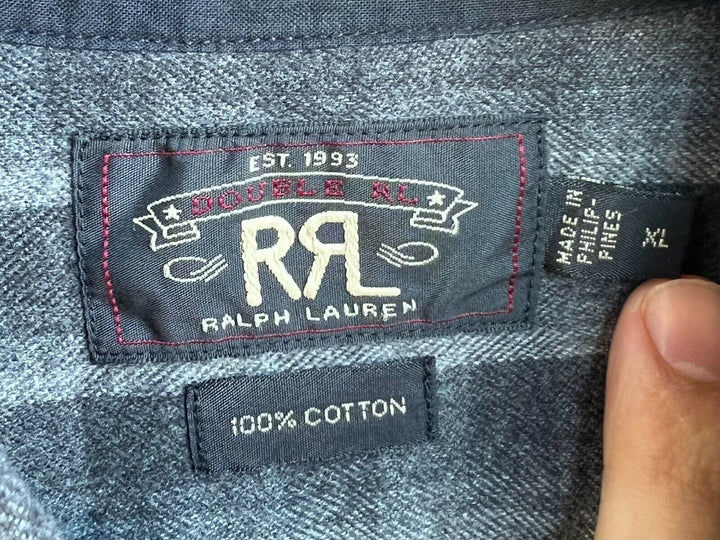 RRL Ralph Lauren Gray Black Cotton 1/2 Zip Check Overshirt Mens XL Extra-Large