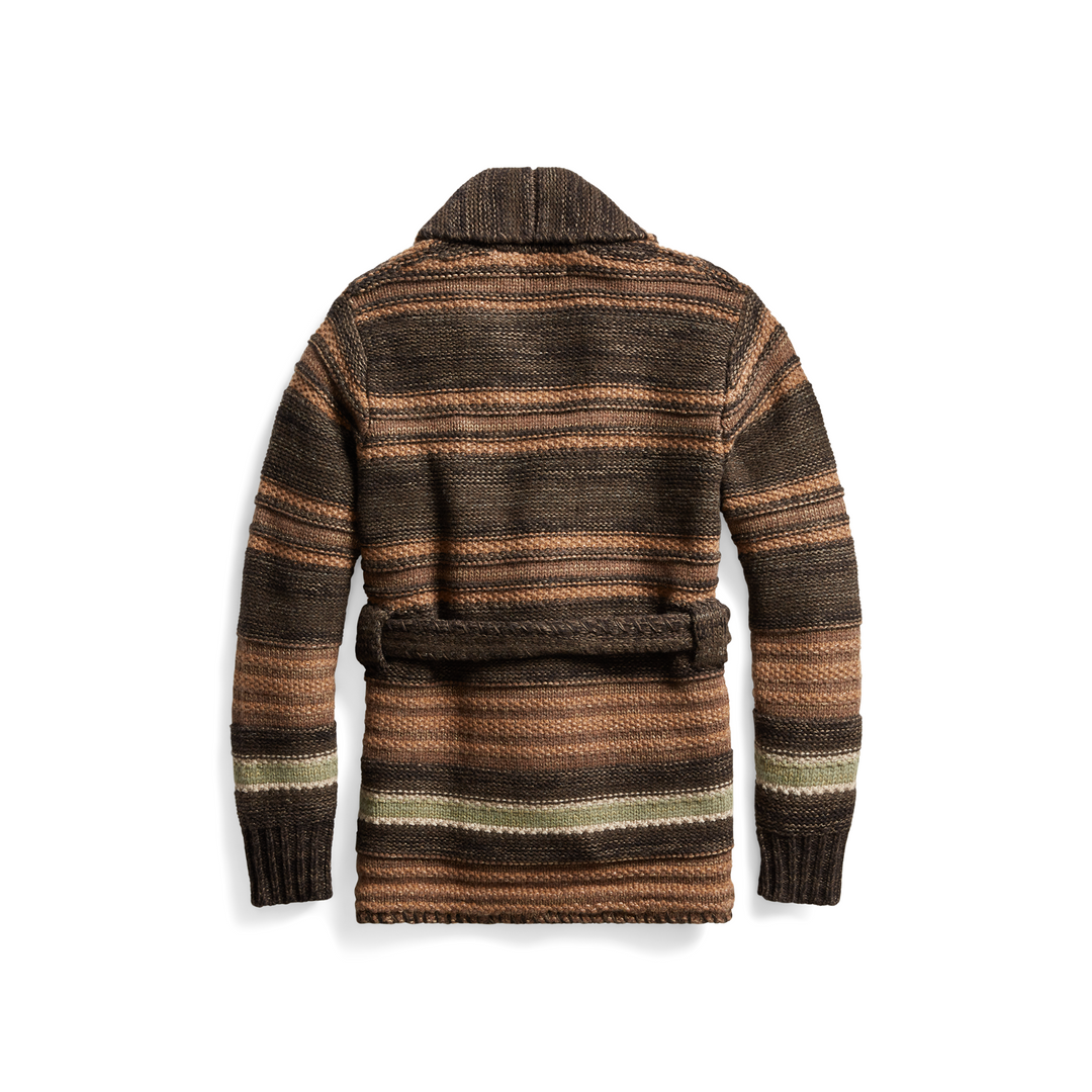 RRL Ralph Lauren Wool Knit Blanket Ranch Brown Striped Cardigan Men's Small S