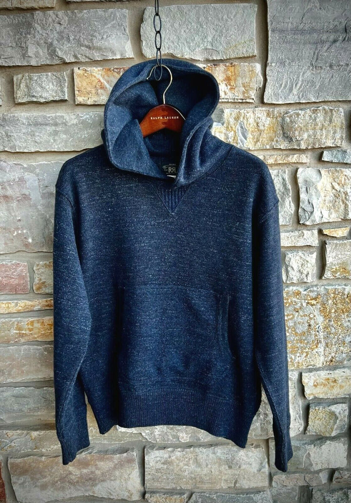 RRL Ralph Lauren 1930s Cotton Wool Navy Hoodie USA Made Pullover Men's Large L