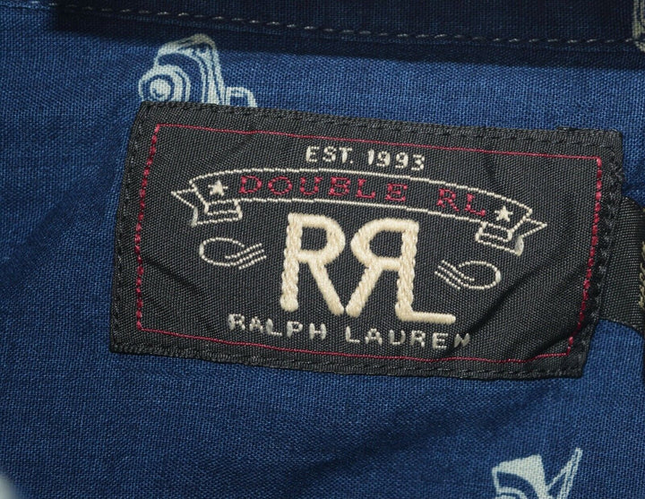 RRL Ralph Lauren Indigo Truck-Print Workshirt S/S Blue Shirt Men's L Large