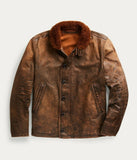 RRL Ralph Lauren Shearling Leather Brown Distressed Deck Jacket Men's Medium M