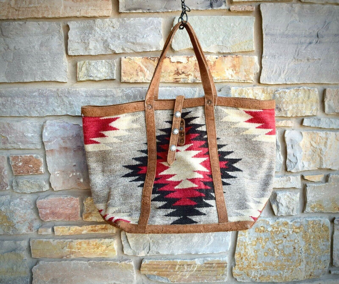 RRL Ralph Lauren Market Wool Tote Southwestern Leather Brown Leather Shoulder