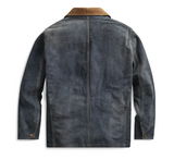 RRL Ralph Lauren Indigo Blue Waxed Suede Coat Leather Jacket Men's M Medium