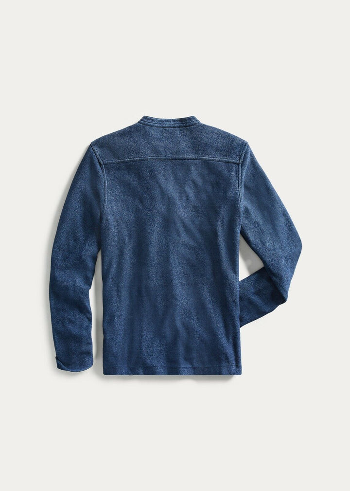 NWT New RRL Double RL Jersey Solid Men's Band Collar Shirt Indigo Blue Medium M
