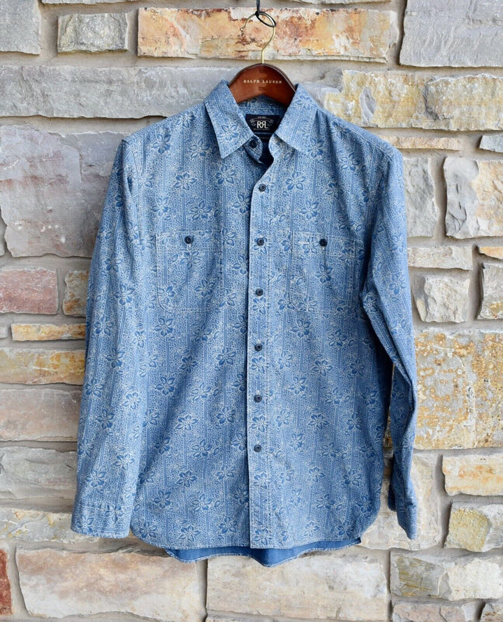 RRL Ralph Lauren Blue Floral Print Bandanna Shirt Workshirt Men's Medium M