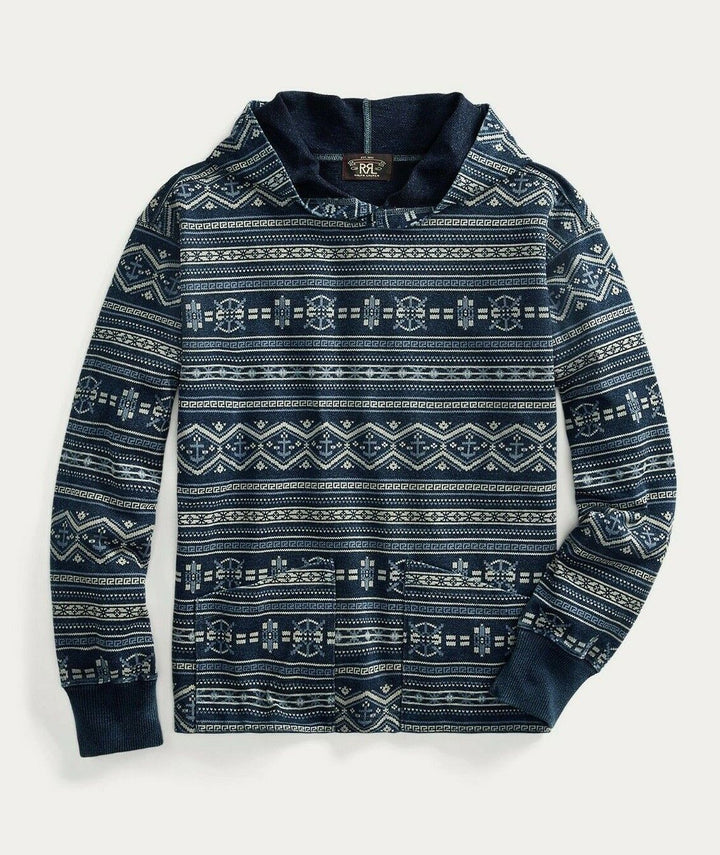 RRL Ralph Lauren Stonewashed Fair Isle Terry Hoodie Sweatshirt Men's 2XL XXL