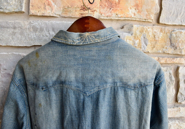 RRL Ralph Lauren Repaired Distressed Destroyed Western Snap Shirt Men's XXL 2XL