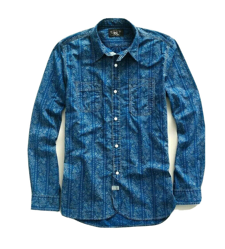 RRL Ralph Lauren Paisley Blue Jack Rabbit Workshirt Button Shirt Men's Small S