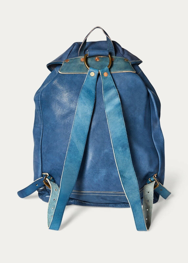 New RRL Ralph Lauren Indigo Leather Blue Leather Backpack Rucksack Cowhide