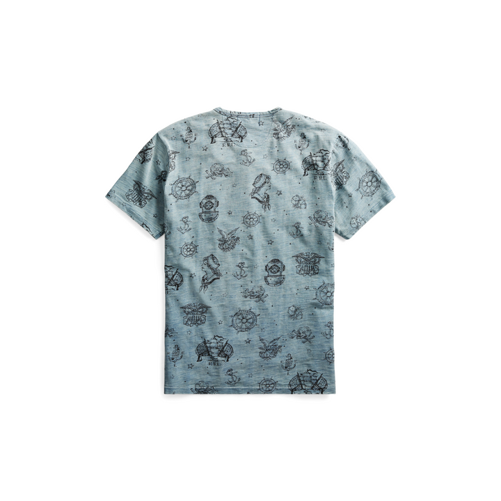 RRLRalph Lauren Men's Blue 1940's Graphic Henley Shirt S/S Small S Nautical