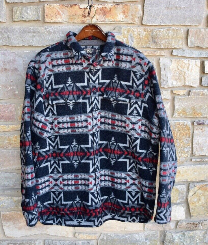 RRL Ralph Lauren Wool Black Southwestern Work Shirt Jacket Mens XXL 2XL