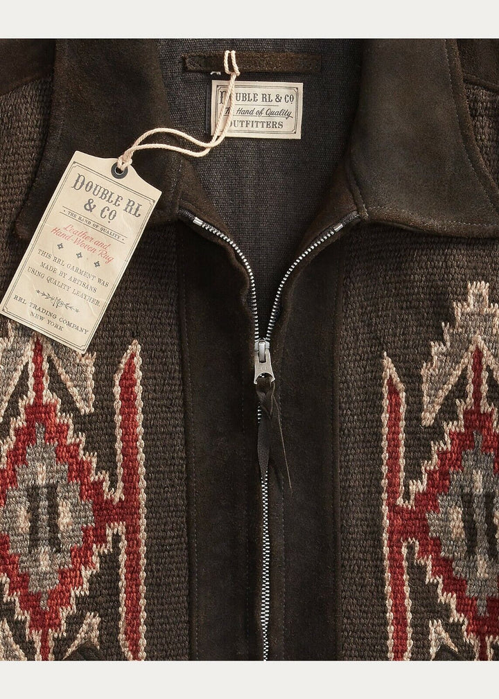 RRL Ralph Lauren Southwestern Leather Jacket Suede Black Woven Men's L Large