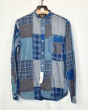 RRL Ralph Lauren Patchwork Banded Flannel Blue Shirt Indigo Plaid Men's Small S