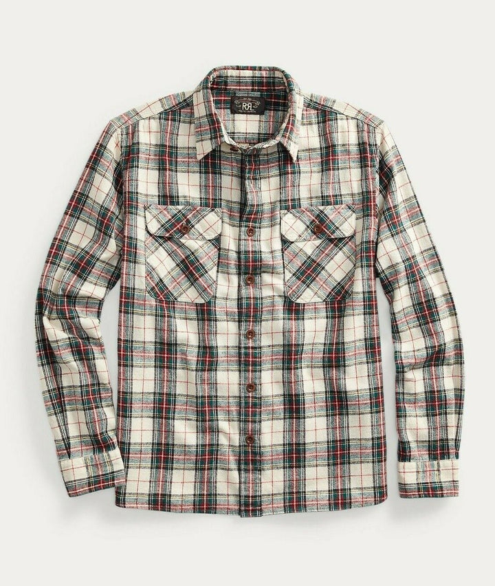 RRL Ralph Lauren Vintage Plaid Cotton Red Green White Workshirt Men's S Small