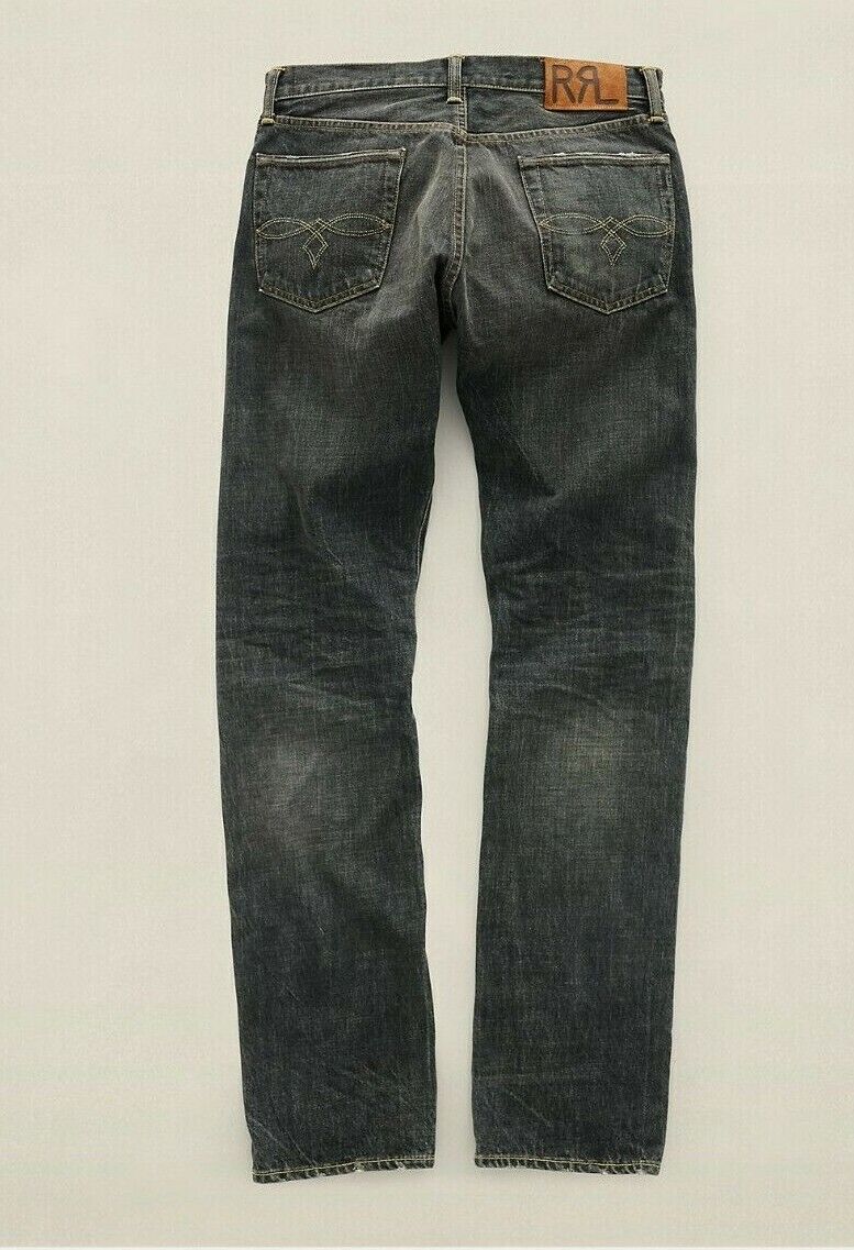 RRL Double RL Dark Wash Black Denim Low Straight Jeans Selvedge 15oz Men 40 x 32
