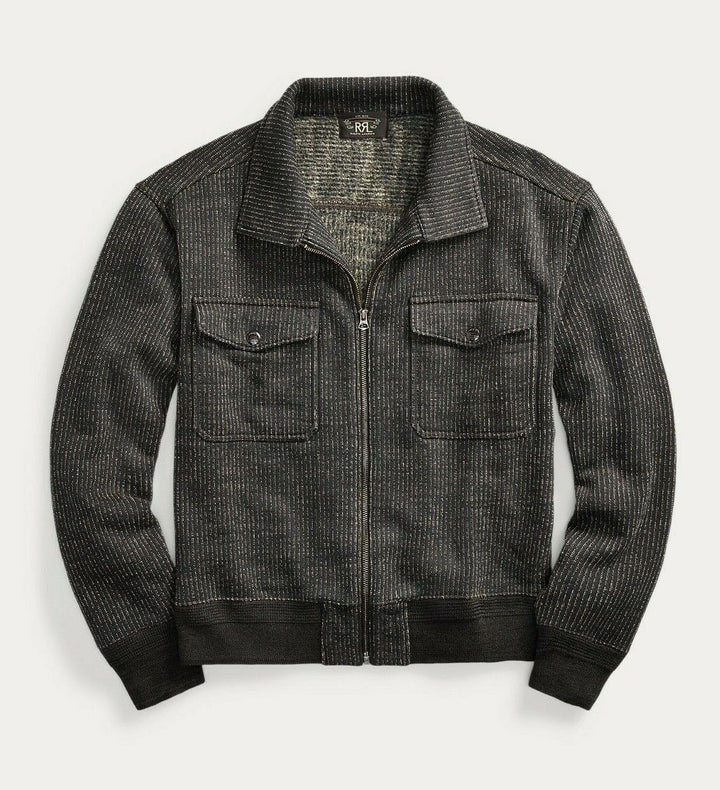 RRL Ralph Lauren Navy Striped Jacket Sweater Fleece Beach Jacket Men's Medium