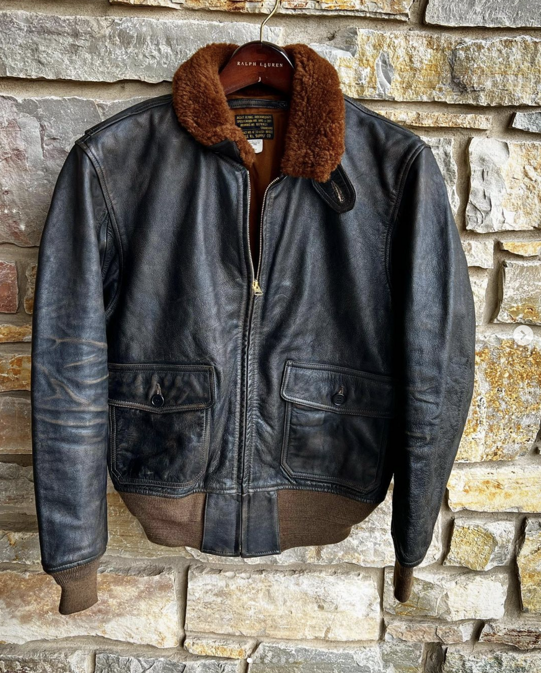 RRL Ralph Lauren Brown Shearling Flight Pilot Military Jacket Men XXL 2XL