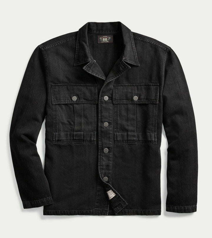 RRL Ralph Lauren Black Jacket Work Herringbone Twill Shirt Men's XXL 2XL