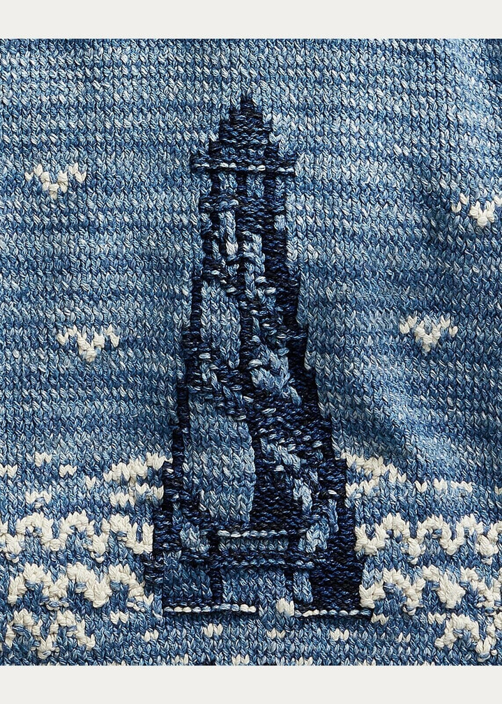 RRL Ralph Lauren Shawl Indigo Anchor Hand-Knit Nautical Cardigan Men's L Large