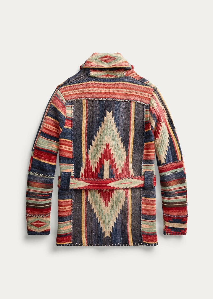 RRL Ralph Lauren Patchwork Linen Wool Cashmere Ranch Belt Cardigan Men's Large L