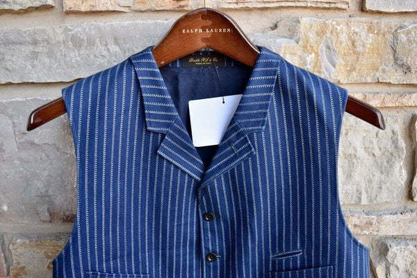 RRL Ralph Lauren Blue Pinstripe Indigo Cotton Newsboy Workwear