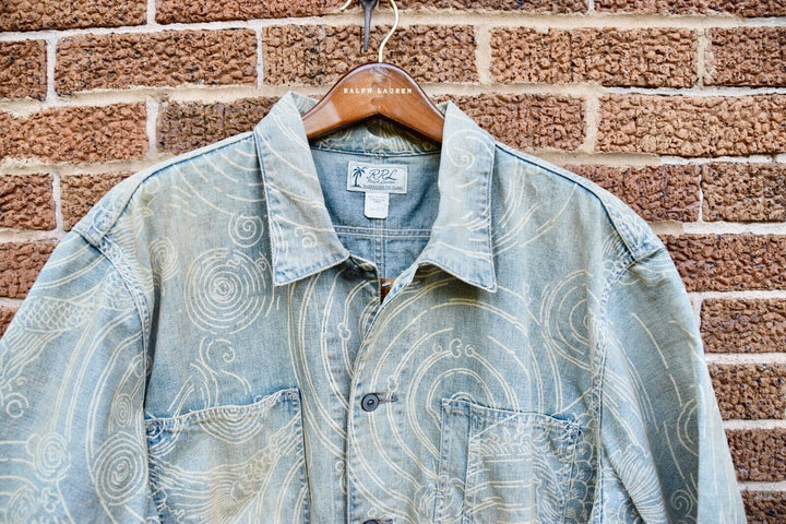 RRL Ralph Lauren Denim Koi Shirt Indigo Hawaiian Camp Shirt Men's 2XL XXL