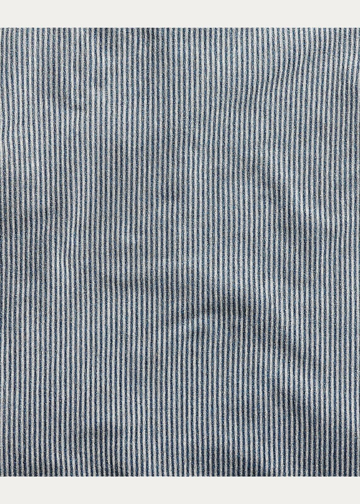 RRL Double RL French Work Popover Men's Striped Band Collar Shirt Blue M Medium