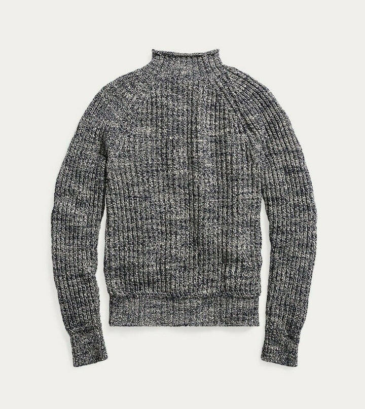 New RRL Ralph Lauren Navy White Blue Heathered Sweater Mockneck Men's 2XL XXL