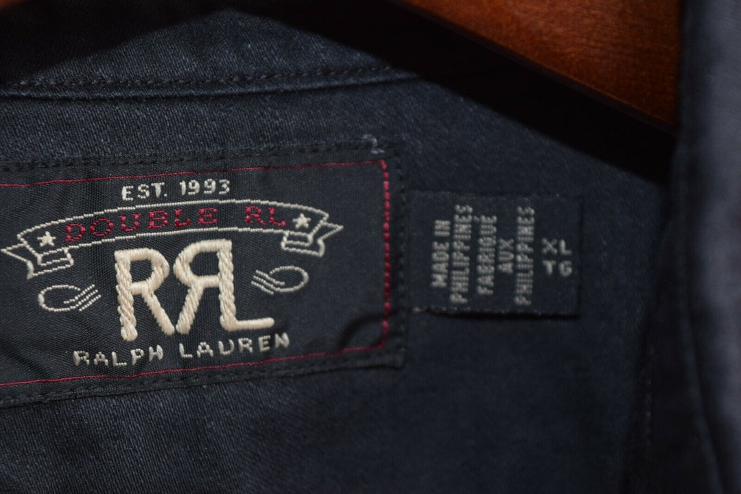 RRL Ralph Lauren Military Sateen Cotton Black Work Shirt Men's XL Extra-Large