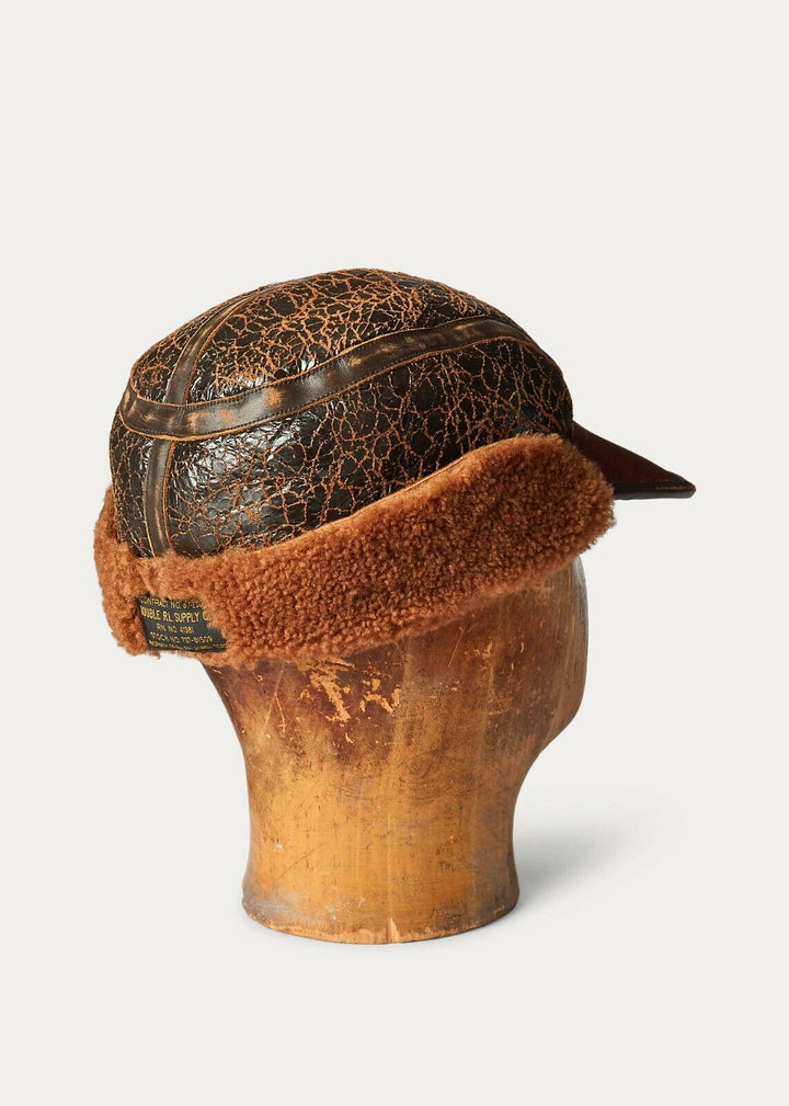 Ralph Lauren RRL Shearling Fur Leather Pilot Flight Hat Cap Earflap Medium M