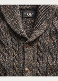 RRL Ralph Lauren Thick Marled Shawl Aran-Knit Brown Cardigan Men's S Small