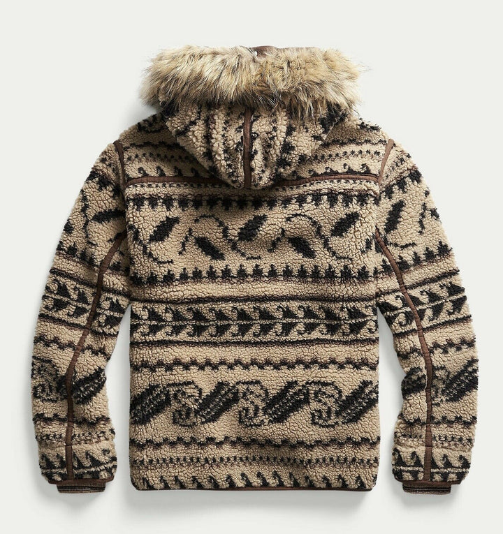 RRL Ralph Lauren Southwestern Faux Fur Fleece Hoodie Jacket Men's Extra-Large XL