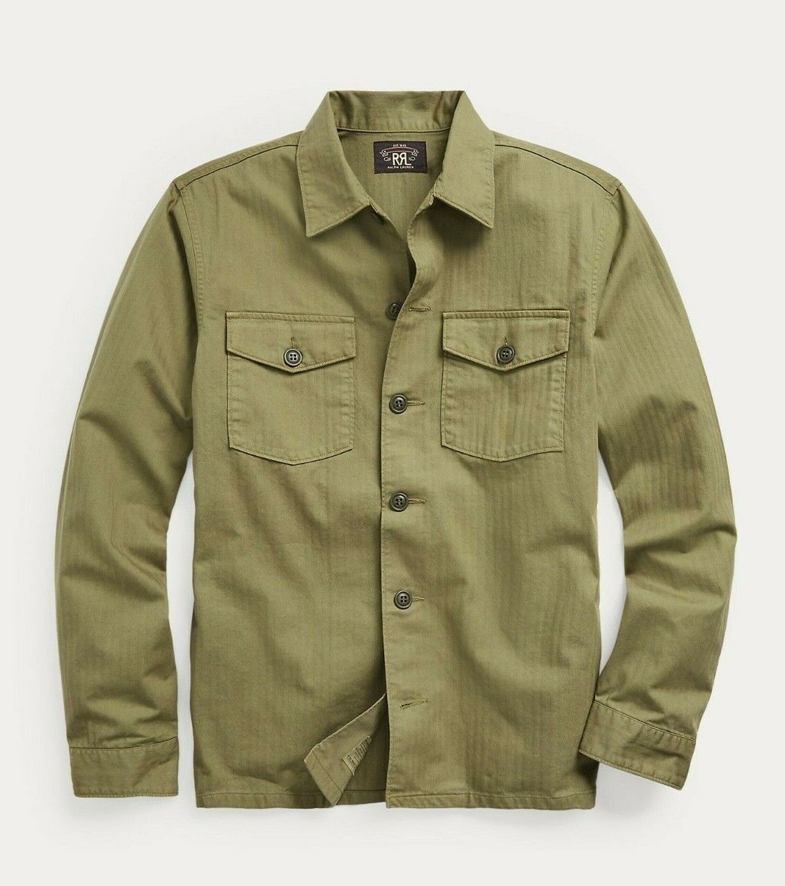 RRL Ralph Lauren Cotton Herringbone Olive Green Twill Jacket Men's
