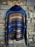 New RRL Ralph Lauren Blue Hand-Knit Brown Shawl Cardigan Sweater Men's XXL 2XL