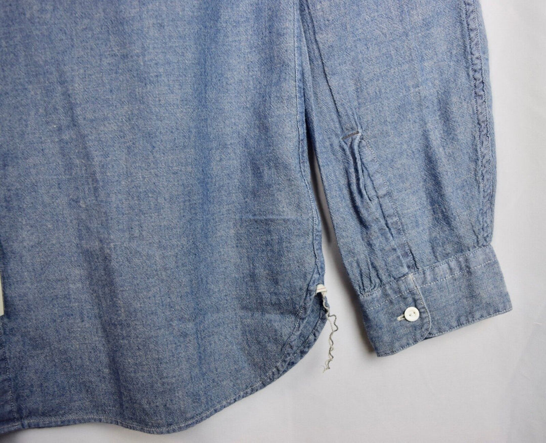 RRL Double Ralph Lauren Men's Mandarin Band Collar Shirt Blue Chambray L Large
