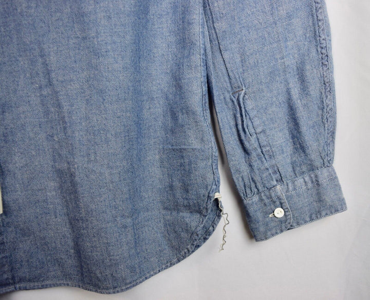 RRL Double Ralph Lauren Men's Mandarin Band Collar Shirt Blue Chambray L Large