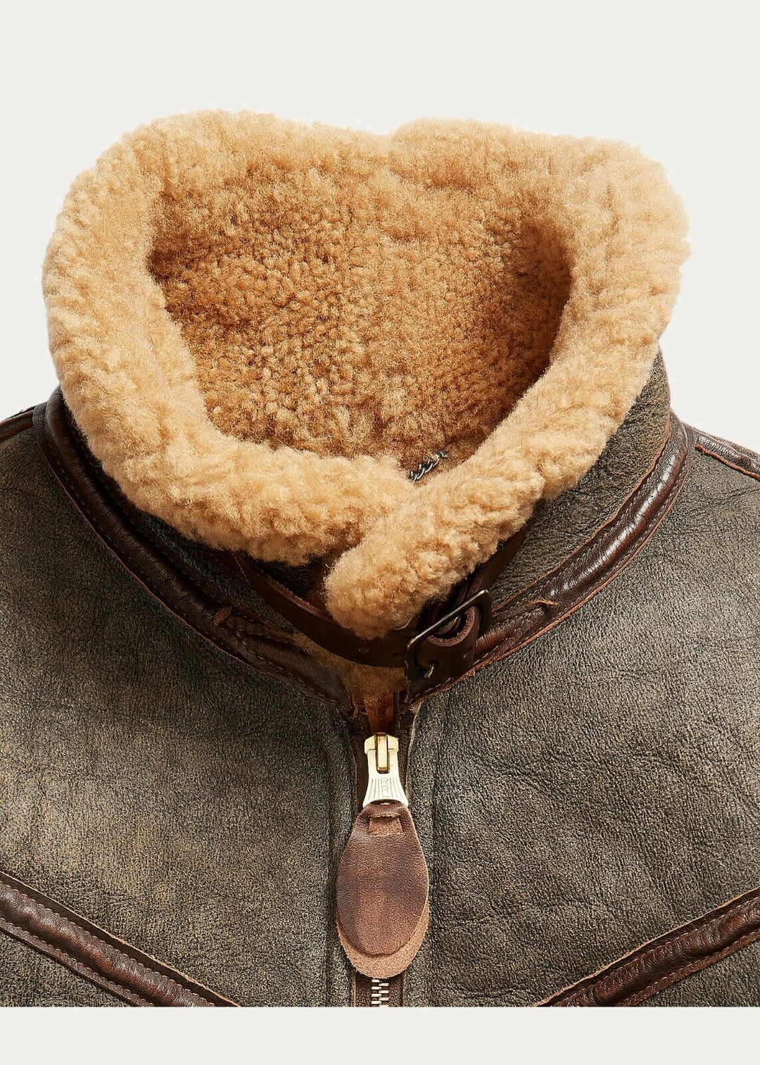 RRL Double RL Ralph Lauren Leather Brown Shearling Military Jacket Mens Medium M