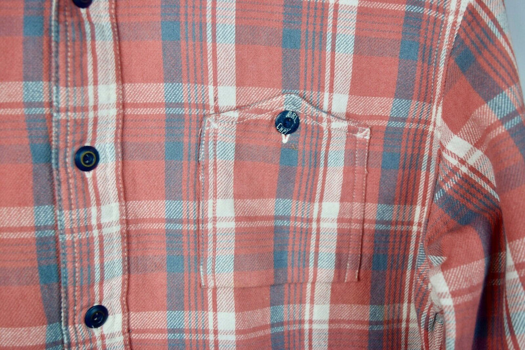 RRL Ralph Lauren Check Plaid Jacquard Rivet Flannel Workshirt Men's S Small