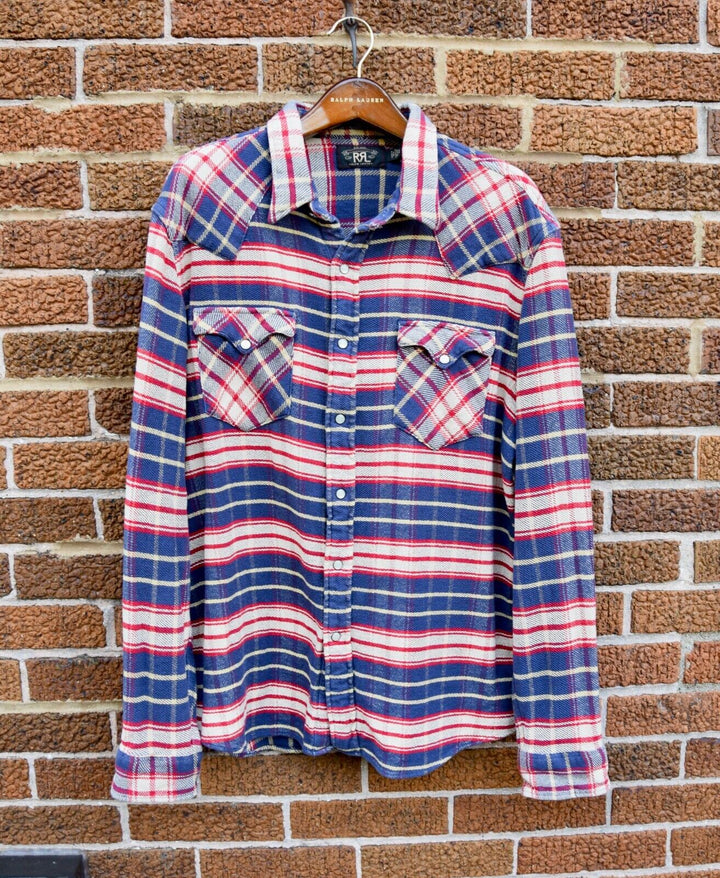 RRL Ralph Lauren Fit Plaid Twill Western Shirt Multi-Color Men's Extra-Large XL