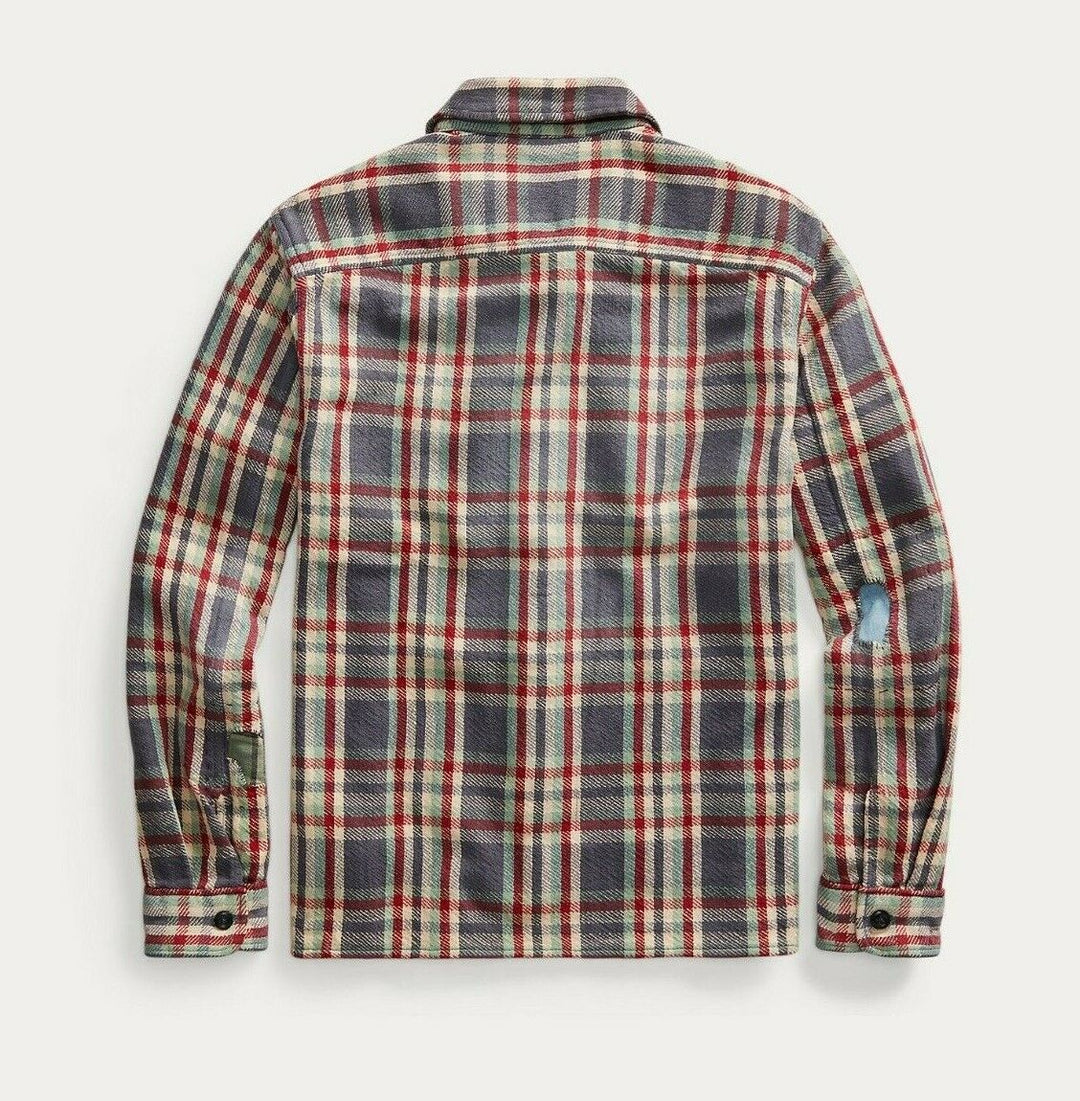 RRL Ralph Lauren Distressed Repaired Plaid Twill Cotton Flannel Men's Small S