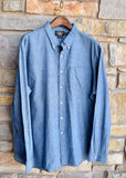 RRL Ralph Lauren Chambray Solid Blue Workshirt Button Shirt Mens 2XL XXL